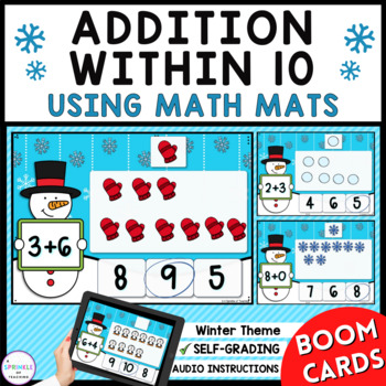 Preview of Addition Within 10 - Digital Manipulatives - Math Mats - Winter Boom Cards