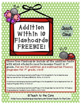 Addition Within 10 Flashcard Freebie For 1st Grade By Teach To
