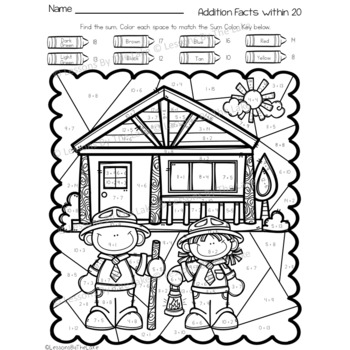 Addition Within 100 Color By Number Activities Camping | TpT