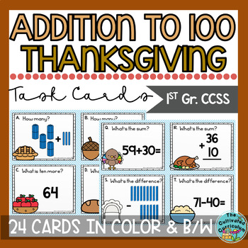 Preview of Addition Within 100 Task Cards Thanksgiving