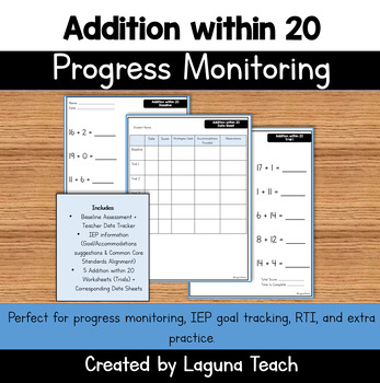 Preview of Addition Within 20: Progress Monitoring, Fluency, RTI, IEP Goal, Special Ed