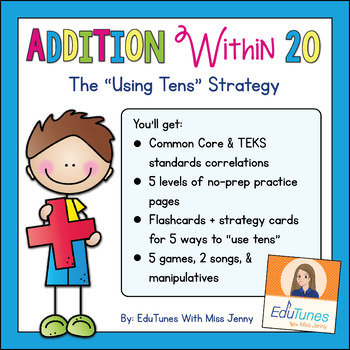 Preview of Addition Within 20 Worksheets and Games | Using Tens | Use for Distance Learning