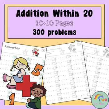 Preview of Addition  Within 20 Worksheets , Addition up to 20, Fact Fluency Addition