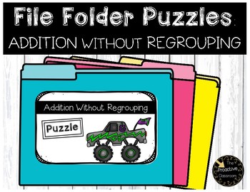 Preview of Addition Without Regrouping File Folder Puzzles Monster Truck Theme