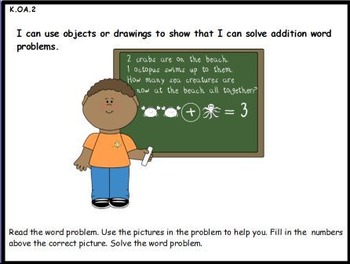 Preview of Addition Word Problems: Activeboard Center (K.OA.2)