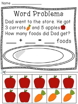Addition Word Problems Hands On Activity Worksheets by Miss Giraffe