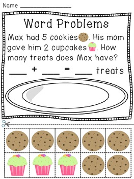 Preview of Addition Word Problems Worksheets Activity Math Cut and Paste Worksheets