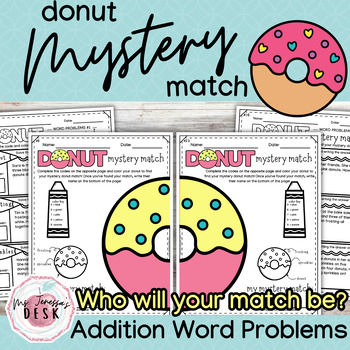 Preview of Addition Word Problems Donut Mystery Match Math Game