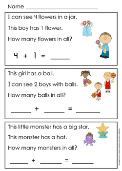 Kindergarten Word Problems: Addition to Five {Ideal for Home Learning