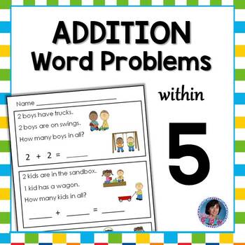 Preview of Kindergarten Addition Word Problems within 5: Ideal for RTI Tiers 1 & 2 or Sp Ed