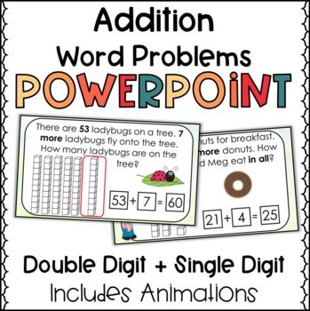 Preview of Addition Word Problems PowerPoint, Double Digit + Single Digit