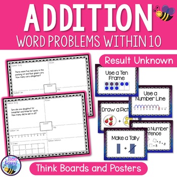 Preview of Addition Word Problems Result Unknown Think Boards and Posters Sums Within 10