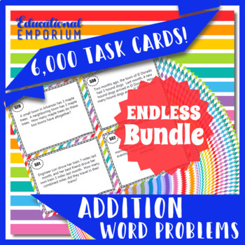 Preview of Addition Word Problems Task Cards ENDLESS Bundle Word Problems Addition Practice
