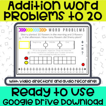 Preview of Addition Word Problems Within 20 (Audio Recording) Google Classroom Slides