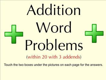 Preview of Addition Word Problems Within 20 With 3 Addends - Smartboard