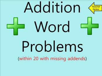 Preview of Addition Word Problems Within 20 With Missing Addends - Smartboard