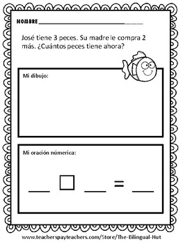 Preview of Addition Word Problems in Spanish using Numbers 1-10