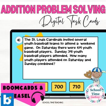 Preview of Addition Word Problems with Audio - BOOM™ Cards & Easel