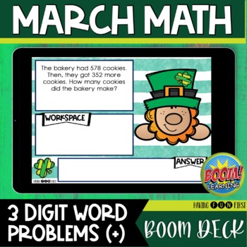 Preview of Addition Word Problems with & without Regrouping | Math BOOM Cards | MARCH