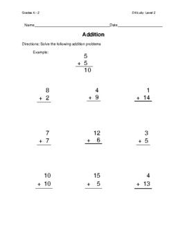 Addition Worksheet 1 - Level 2 (Distance Learning) by Keys and Koncepts