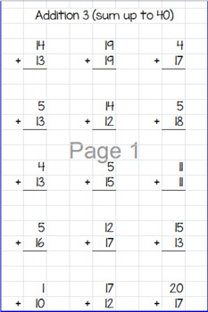 Preview of Addition Worksheet Generator (with options for a sum of up to 100)