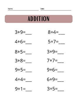 Preview of Addition Worksheet Printable, SJ, JK, Grade 1