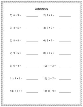 Preview of Addition Sums Math Worksheets 0-9