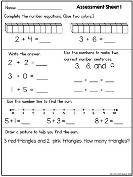 Addition Worksheets for Kindergarten and Addition Centers by Little