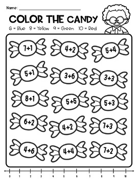 Addition Worksheets - Color The Candy Free by Organika Studio | TPT