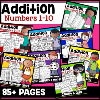 Preview of Addition Worksheets Kindergarten First Grade