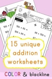Addition Worksheets! Level 5 of 5. Color & Blacklines with