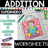 Addition Worksheets Math Color by Number Super Hero