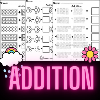 Preview of Addition Worksheets Teen Numbers With Ten frames, cubes and images!