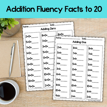 Preview of Addition Worksheets Within 20, Addition Fact Fluency Within 20, No Prep Addition