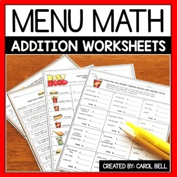 Money Menu Math Worksheets / Menu Additions 4 Activity / The topics are