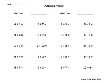 Preview of Addition Worksheets - self-generating (20 questions per page)