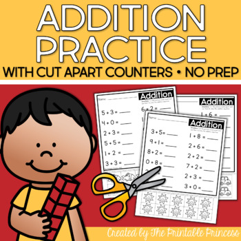 Addition Worksheets with Counters Included by The Printable Princess