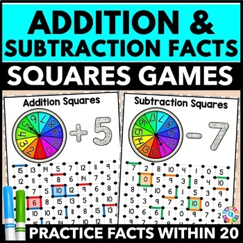 Preview of Addition & Subtraction Within 20 Worksheet Games Math Fact Fluency 1st 2nd Grade