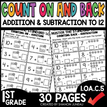 Preview of Counting On Addition Worksheets Subtraction with pictures 1st Grade Number Line