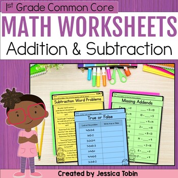 Preview of Addition and Subtraction Within 20 Worksheets, 1st Grade Math Word Problems CCSS