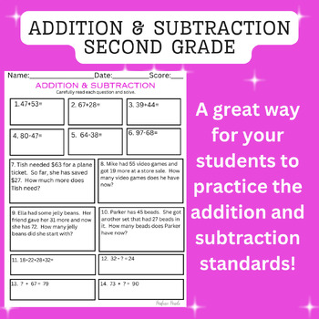 Preview of Addition and Subtraction, 2nd Grade Math,Equation & Word Problems, Practice Test