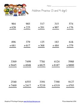 addition and subtraction 3 4 digit worksheets by miss rosenthal