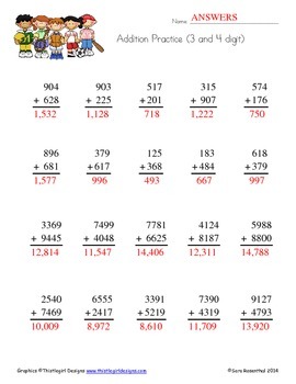 addition and subtraction 3 4 digit worksheets by miss rosenthal