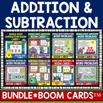Preview of Addition and Subtraction BOOM Cards Within 20 | Word Problems BUNDLE