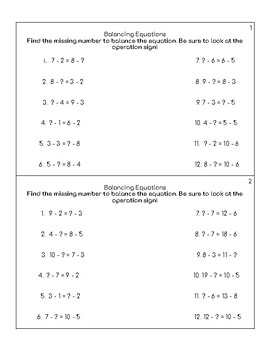 Preview of Addition and Subtraction Balancing Equations