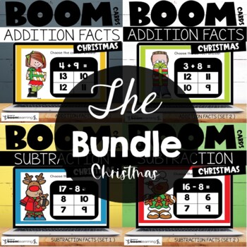 Preview of Addition and Subtraction Boom Cards™ Christmas Facts Bundle