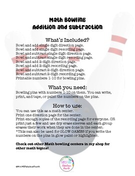 Preview of Math Addition and Subtraction Bowling