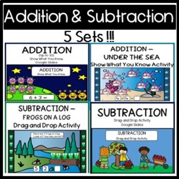 Preview of ADDITION & SUBTRACTION PACK! 5 Sets of Google Slides Activites! FUN!
