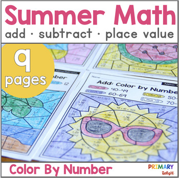 Preview of Addition and Subtraction Color by Number Summer First Grade Math Review for June