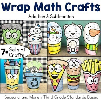 Preview of Addition and Subtraction Craft Activity Wrap Bundle: with and without Regrouping